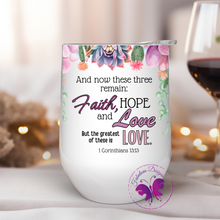 Load image into Gallery viewer, Wine Tumbler - Succulents Bible verse 1 Corinthians 13:13