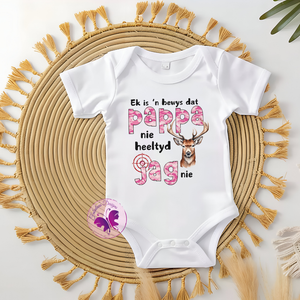 Baby Onesie - Ek is bewys dat pappa nie heeltyd jag nie (pienk)
