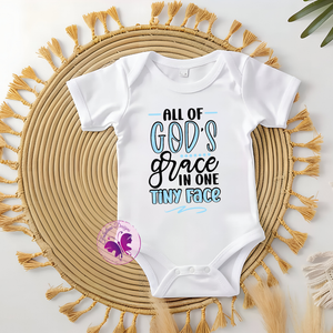 Baby Onesie - All of God's grace in one tiny face (blue)