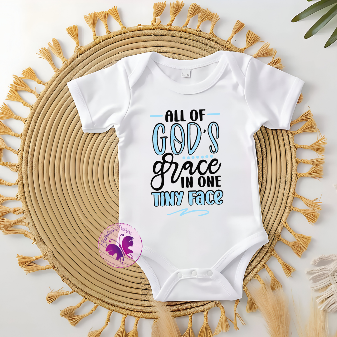 Baby Onesie - All of God's grace in one tiny face (blue)
