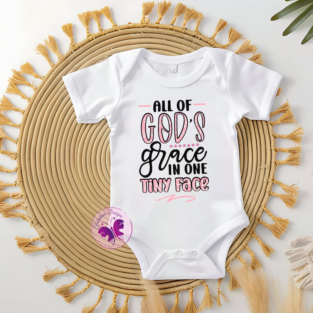 Baby Onesie - All of God's grace in one tiny face (pink)