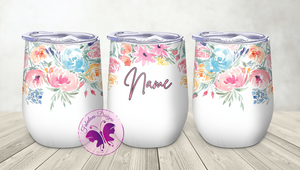 Personalized Wine Tumbler - Colorful Watercolor
