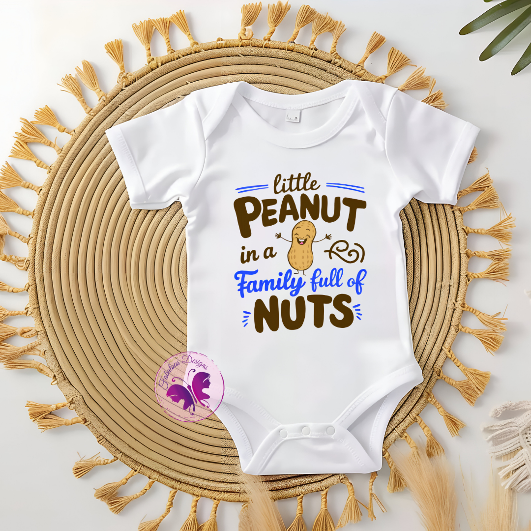 Baby Onesie - Little peanut in a family full of nuts (Blue)