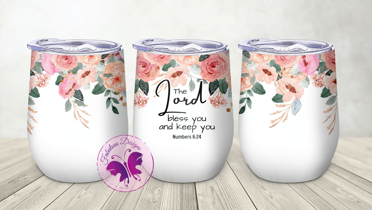 Wine Tumbler - Floral Bible verse Numbers 6:24