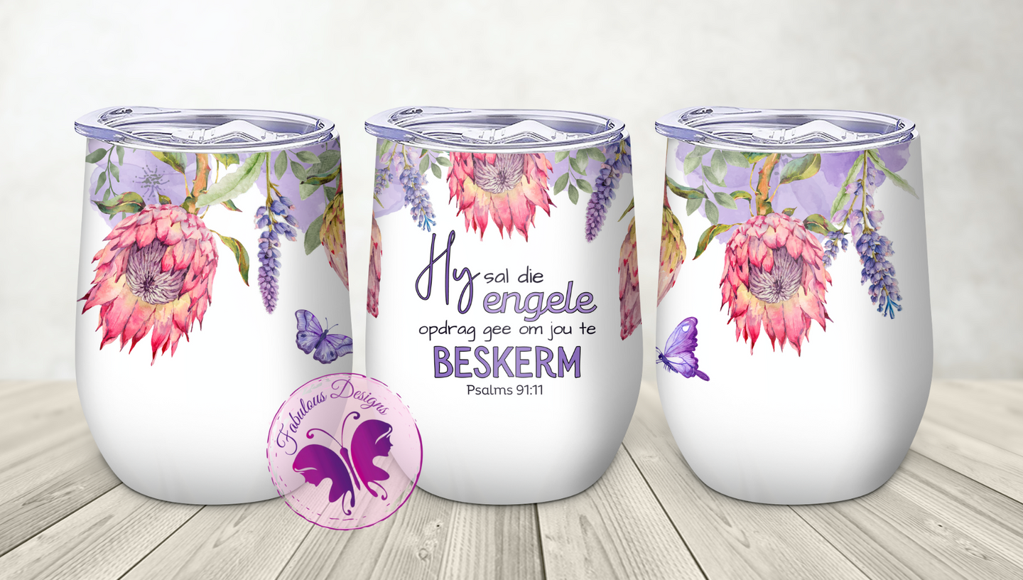 Wine Tumbler - Afrikaans - Protea Bible verse Psalms 91:11