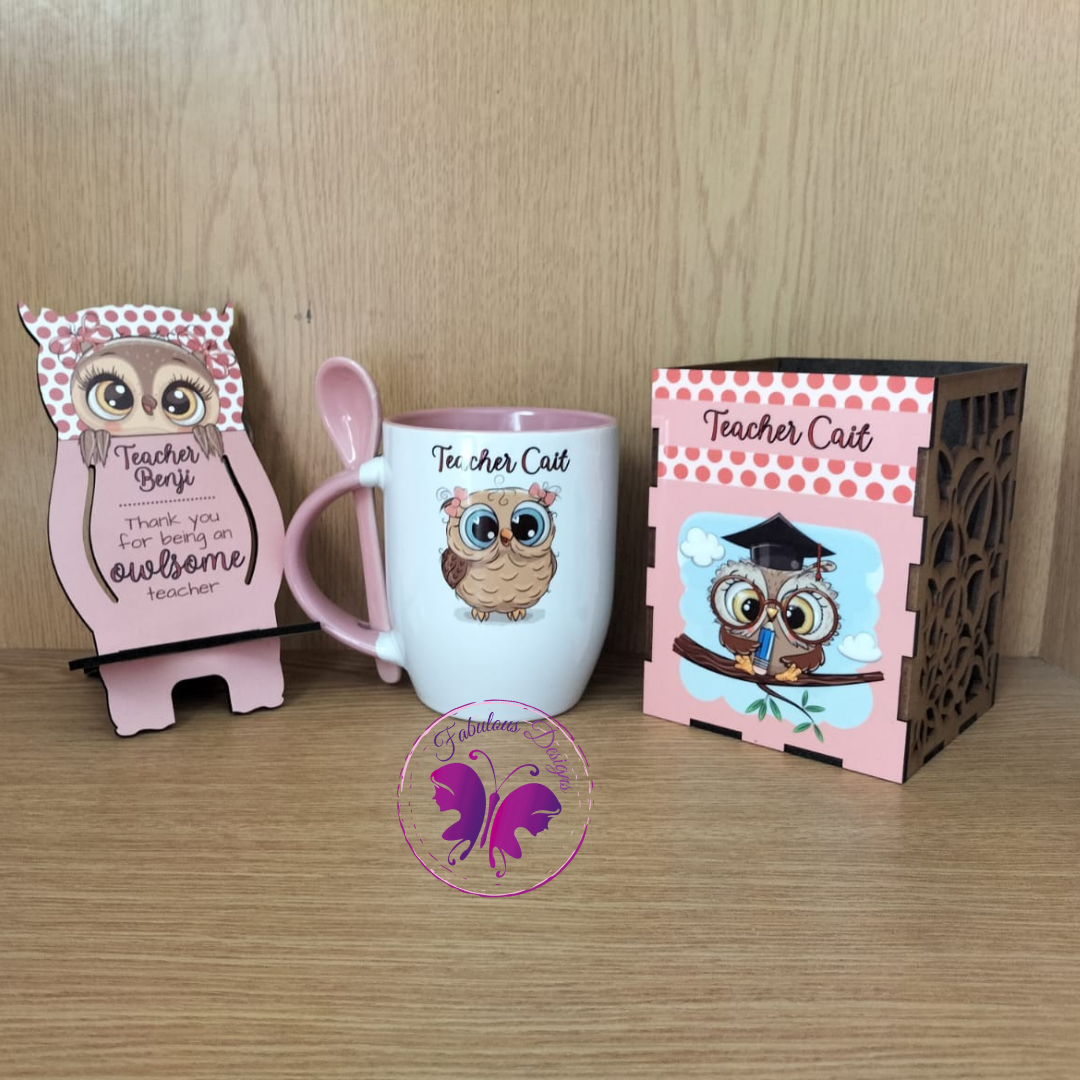 Personalized owl teacher set (Various Colours)